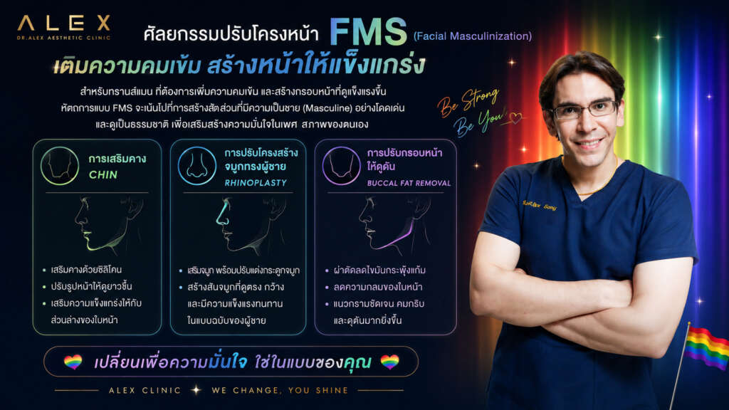 ศัลยกรรมปรับโครงหน้า FMS เติมความคมเข้ม สร้างหน้าให้แข็งแกร่ง อธิบาย 3 หัตถการสำหรับทรานส์แมน โดย Dr.Alex Aesthetic Clinic