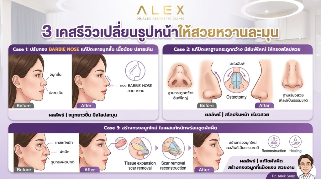 รีวิวเสริมจมูกทรง Barbie Nose ปรับรูปหน้าสวยหวานละมุน ALEX Clinic