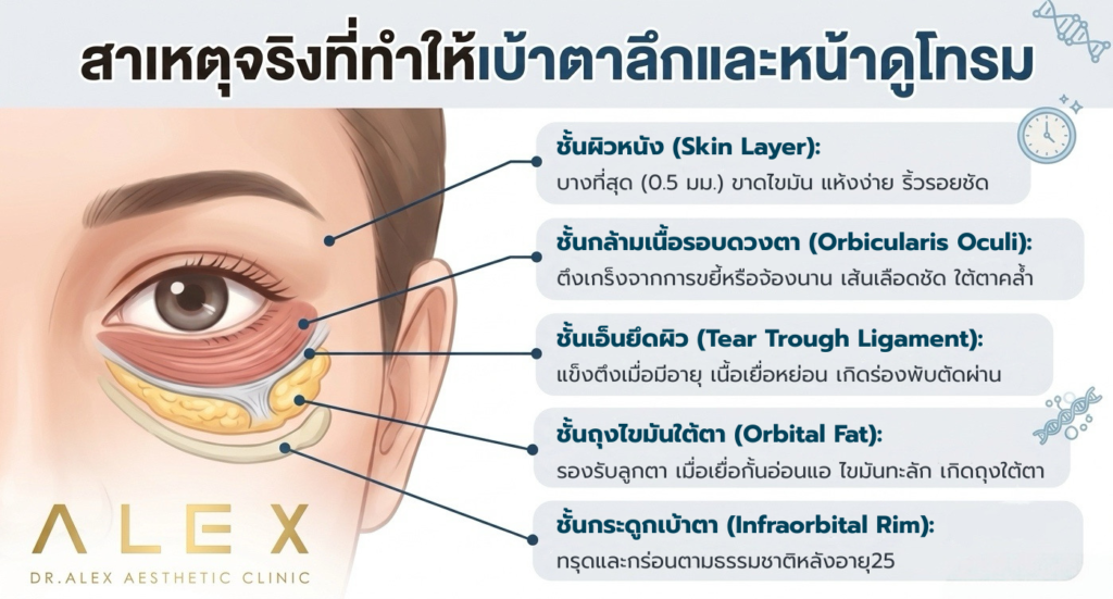 สาเหตุจริงของปัญหา ใต้ตาโรย จากโครงสร้างกายวิภาคใต้ตา 5 ชั้น