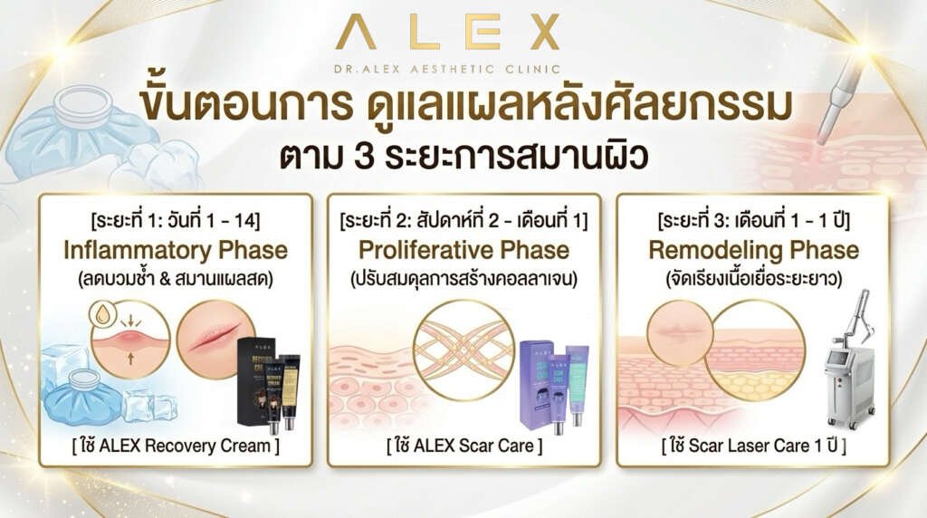 ขั้นตอนการ ดูแลแผลหลังศัลยกรรม ตาม 3 ระยะการสมานผิว โดย Dr. Alex Clinic